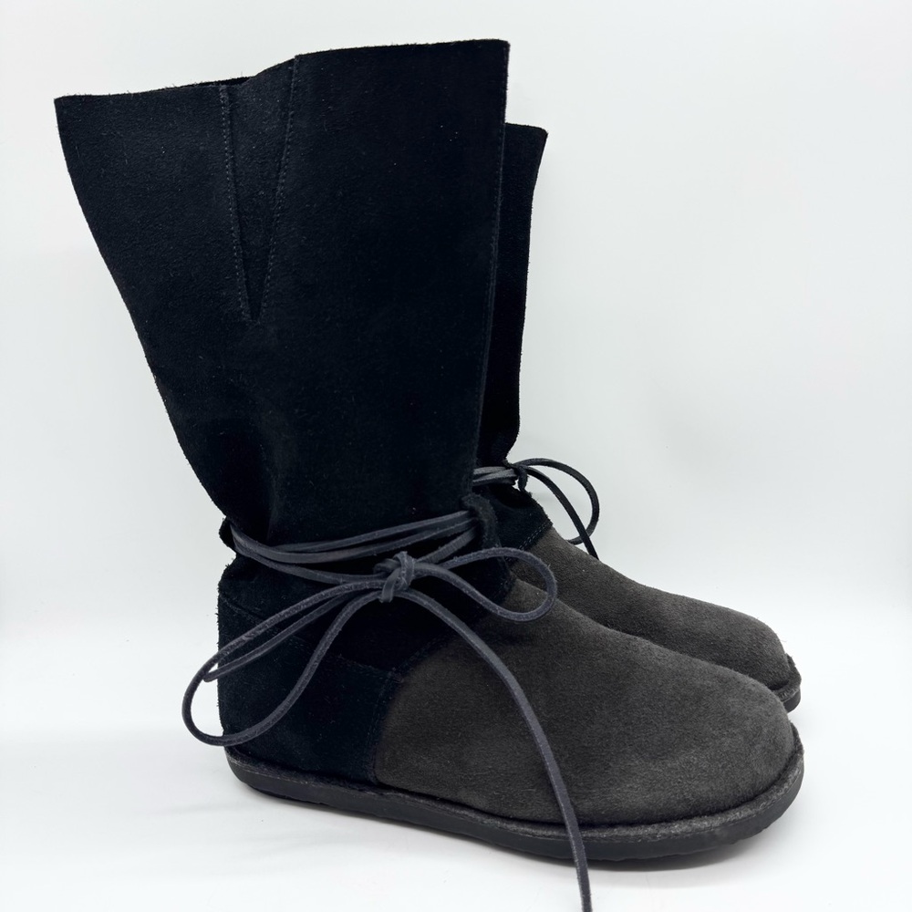 Gudrun Sjoden Women's Suede Nappa Leather Black/Grey Mid Calf Boots Size 37 Boho